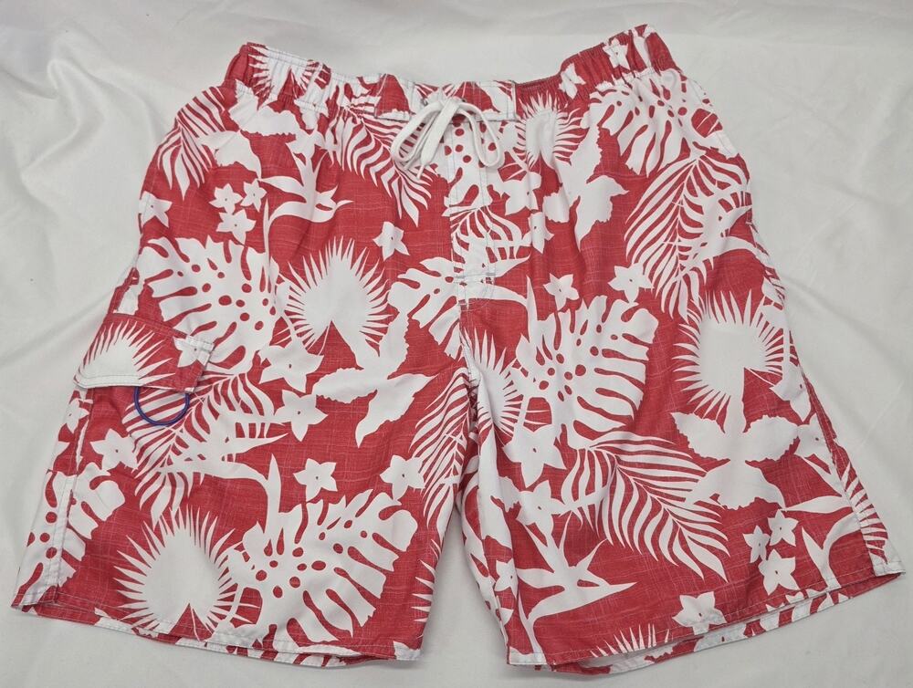 Newport Blue Swim Trunks Mens XL Red White Tropical Floral Beach Shorts Lined